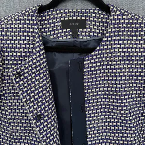 J.Crew Navy White Metallic Tweed Silk Blend Blazer Jacket Size 12 Preppy Twee thumbnail 3