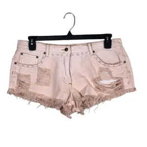 Somedays Lovin Pink Distressed Studded Denim Cutoff Shorts NWT Medium thumbnail 2