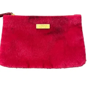Ipsy Small Cosmetic Bag Bright Pink Gold Zipper Textured Hair FLAWED‎ 7"x4.5" thumbnail 3