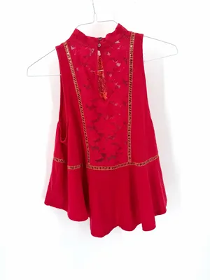Free People Boho Cottagecore Pineapple Lace Embroidered Flora Swing Tank Top thumbnail 7