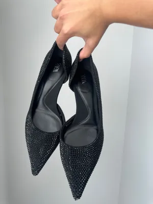 Zara Bedazzled Rhinestone All Black Pointed Kitten Heels Size 7 thumbnail 2