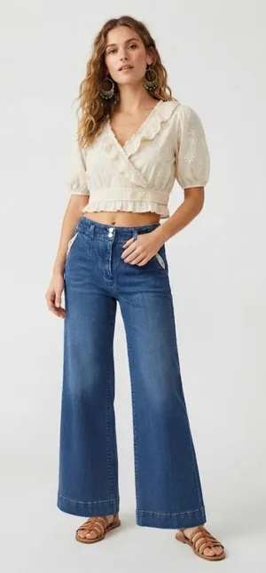 Maeve by Anthropologie Wide Leg Denim Jeans Size 25 thumbnail 1