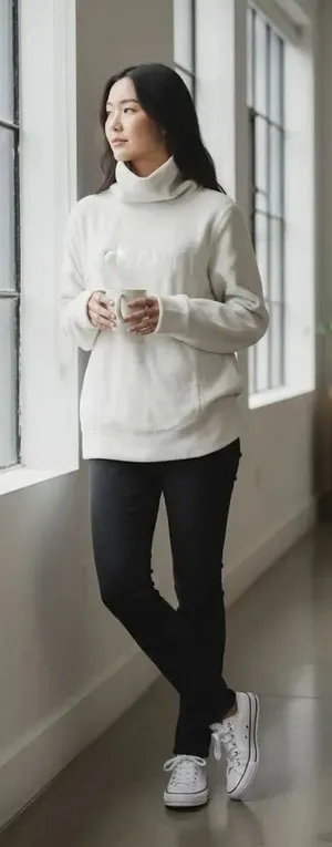 Calvin Klein Performance Cream Ivory High Neck Fleece Sweatshirt Women’s Size M thumbnail 1