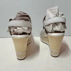 Clarks Collection Zia Graze White Leather and Tan Platform Wedge Sandals Size 6M thumbnail 4