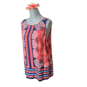 Figueroa and Flower Top Womens L Paisley Multicolor Print Rayon Tank Button Back thumbnail 5