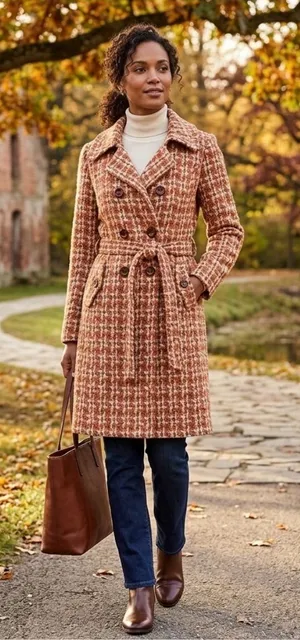 Available Houndstooth Academia Old Money Pea Coat Size Medium. thumbnail 1