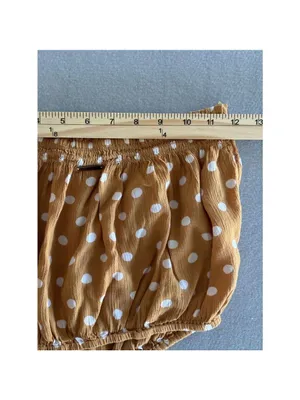 Billabong Tube Top Large Mustard Yellow Polka Dot Smocked Cropped Strapless thumbnail 7