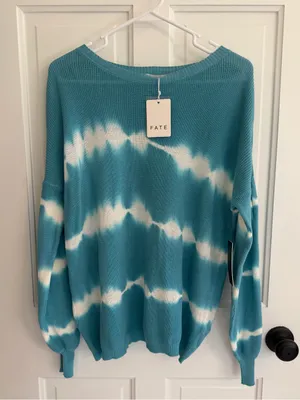 FATE Tie Dye‎ Open Back Cotton Sweater NWT Medium Blue Boho thumbnail 1