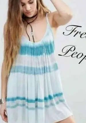 Free People We The Free + Teal and White Striped Swing Dress/Top thumbnail 1