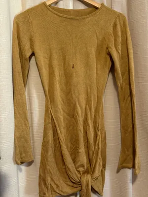 NWT Flook Long-Sleeve Knot Front Mini Dress in Mustard thumbnail 2
