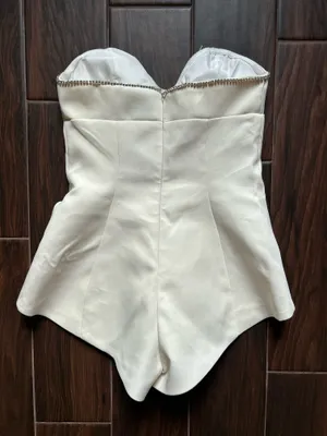 PrettyLittleThing cream diamante detail playsuit Romper Bride to be size 2 thumbnail 5