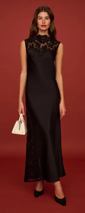 NWT o.p.t Natalia Dress size 6 Black Lace Maxi Dress Few Moda silky thumbnail 1
