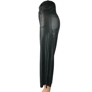 Zara Black Faux Vegan Leather Straight Wide Leg High Rise Crop Trousers Pants 0 thumbnail 2