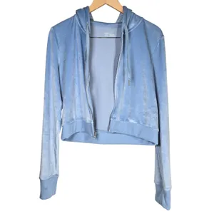 Aerie‎ Real Good Velour Full Zip Hoodie Light Blue Cropped Sweatshirt Large thumbnail 3
