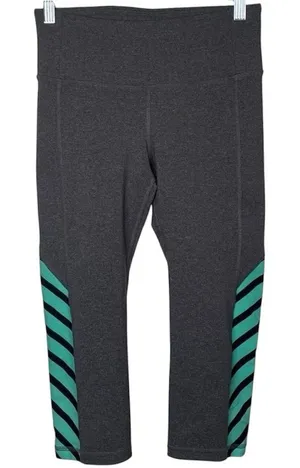 ALO Yoga Gray Capri Cropped Leggings Teal Black Stripe Sz S thumbnail 1