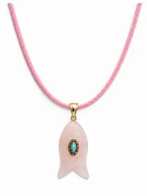 Revolve x Adina Eden Pink Quartz Fish Pendant Faux Leather Rope Necklace Pink thumbnail 9