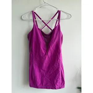 Lululemon Wild Tank Top Magenta Purple‎ Strappy Mesh V-Neck Yoga Camisole Size 8 thumbnail 2