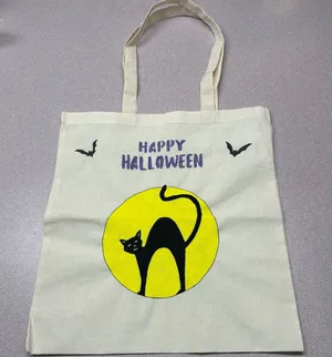 Hand Painted Black Cat Halloween Cotton Tote Bag thumbnail 1