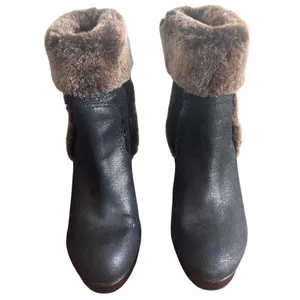 Tory Burch Shearling Cuffed Platform Booties Metallic Leather Fur Trim 8 thumbnail 2