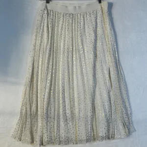 Vince Camuto Pleated Midi Skirt Gold Dot Elastic Waist Ivory XL‎ thumbnail 2