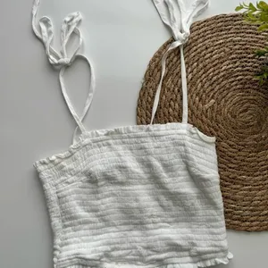 Abercrombie & Fitch White Tie-Strap‎ Smocked Cami Size Small thumbnail 4