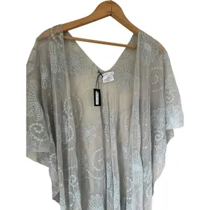 CrossTree Lane Sheer Embroidered Mesh Lace Kimono Boho Fairy Fringe Gray‎ OS thumbnail 3
