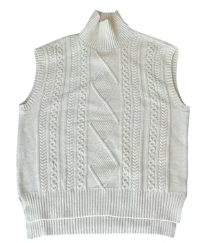 Vero Moda Women’s Sleeveless Cable Knit Sweater Turtleneck Cream Color Large thumbnail 1