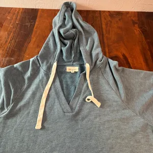 Thread & Supply Womens Blue Fusion Heather V-Neck Hoodie Sweatshirt Medium T2034 thumbnail 3