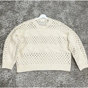 Allie Rose Cream Cable Knit Open Stitch Sweater Womens Size M Oversized Crochet Pullover thumbnail 3