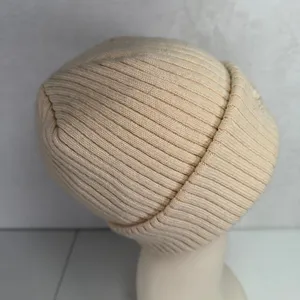 Adidas OS Beanie Cream Ribbed Knit Iridescent Trefoil Logo Winter Hat Streetwear thumbnail 6