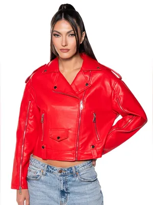 🆕 AKIRA Hot Cropped Aussy Moto Bomber Jacket Vegan Leather NWOT thumbnail 2