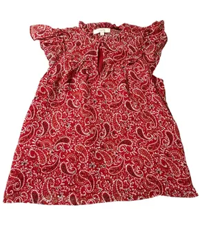 LOFT Red Paisley Flutter Sleeve Keyhole Ruffle Top Blouse Women's Size Medium M thumbnail 1
