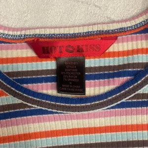 Y2K striped baby tee Hot Kiss rib lettuce hem fitted tee thumbnail 7