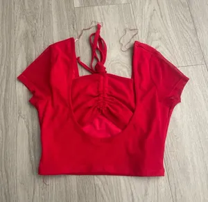 Women’s Red Ruched Scoop Neck Crop Top thumbnail 1