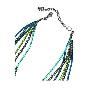 Vintage Blue and Green Multi Strand Necklace, Teal Bead Six Strand Necklace thumbnail 6