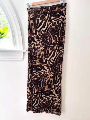 Sasha Therese Aubrey Maxi Skirt Leopard Print Mesh Sheer Cut Out XS⁠ Resortwear thumbnail 10