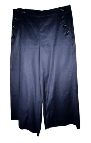 Ann Taylor Navy Blue Linen Blend Sailor Wide Leg Cropped Pants Size 8 thumbnail 1