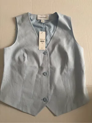 New Calvin Klein Linen Blend Button Front Vest-S thumbnail 4