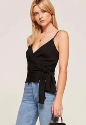 REFORMATION IIona Wrap Top In Black thumbnail 2