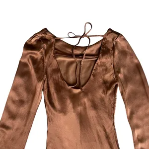 By Anthropologie Women’s Long Bell Sleeve Cowl Neck Satin Brown Mini Dress XS thumbnail 7
