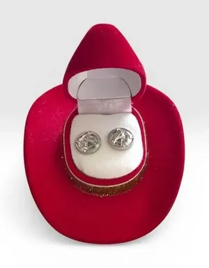 Western Horse Earrings Sterling Silver Plated in Red Velour Cowboy Hat Box NWOT thumbnail 1