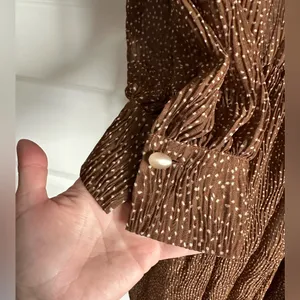Vince Starry Dot Womens Dress M Medium Brown Long Sleeve Shirred Midi‎ $495 thumbnail 7