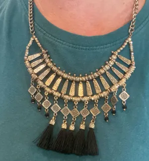 Free People Y2k festival boho goth fringe tassel statement necklace silver black thumbnail 3