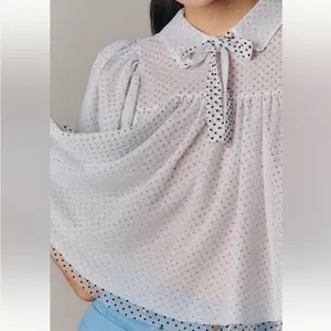 Anthropologie Maeve Short Sleeve Bow Collared Sheer Swing Blouse NWT Size XS thumbnail 3