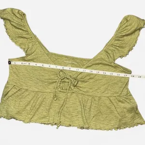 American Eagle Light Green Ruffle Peplum Crop Top with Front Tie thumbnail 2