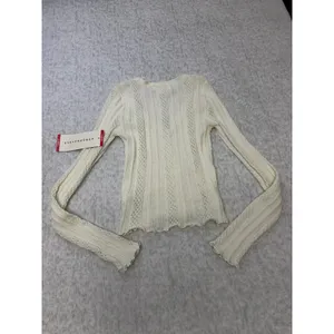 Aeropostale Womens Cropped Cardigan Pointelle. Rib Knit V-Neck Tofu White XS NEW thumbnail 4