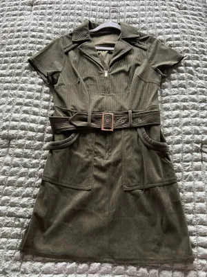 Amazon Army green corduroy dress with belt, Size S #corduroy #military thumbnail 1