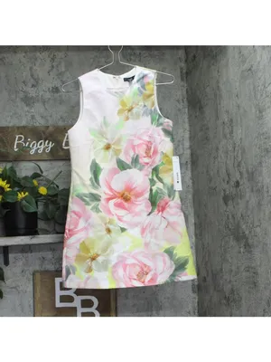 NWT Aqua Placed Floral Shift Mini Dress IDO14626 Pink Multi XS thumbnail 2