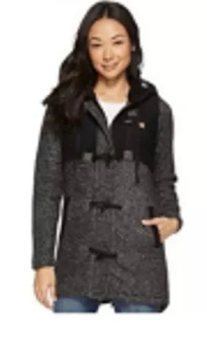 Rip Curl Penny fleece long jacket black gray toggle buttons hooded whimsigoth L thumbnail 1