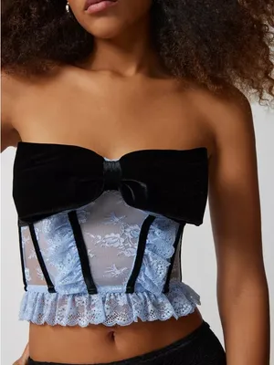 NWT Out From Under Bow Down To Me Velvet Lace Corset crop top coquette strapless thumbnail 1